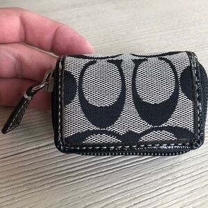 Coach Mini Signature Logo Jacquard Zip Around Contact Cosmetic Case Mirror Pouch